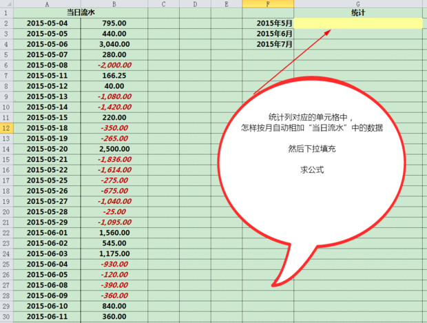 怎样按月加总当月的流水... 如图，怎样按月加总当月的流水 展开