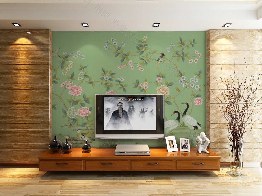 家装客厅手绘电视墙图片 – 设计本装修效果图